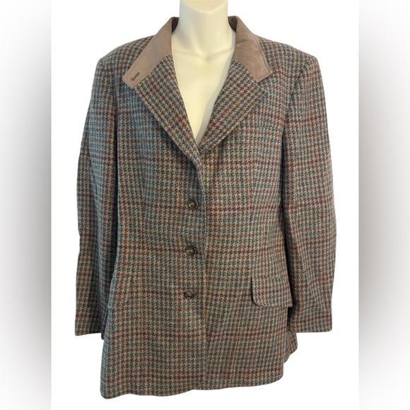 LL Bean wool blazer. Beautiful tweed pattern. Acetate interior lining faux suede - Picture 1 of 3
